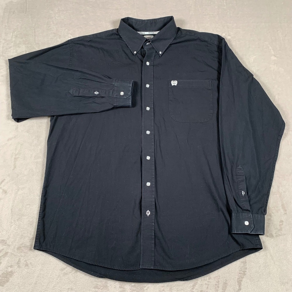 Cinch Button Down Shirt Men Large Black Long Sleeve Western Cotton Pocket Casual - Picture 2 of 7